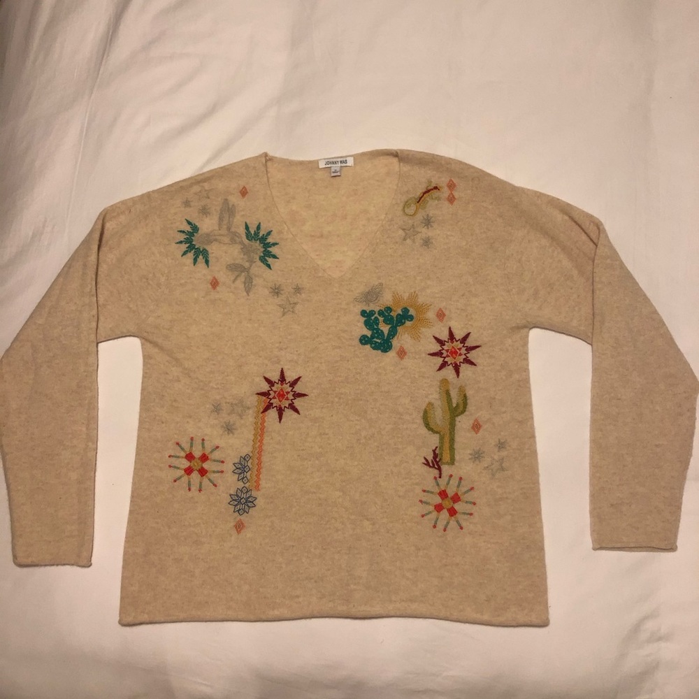 Johnny Was Cashmere V neck sweater